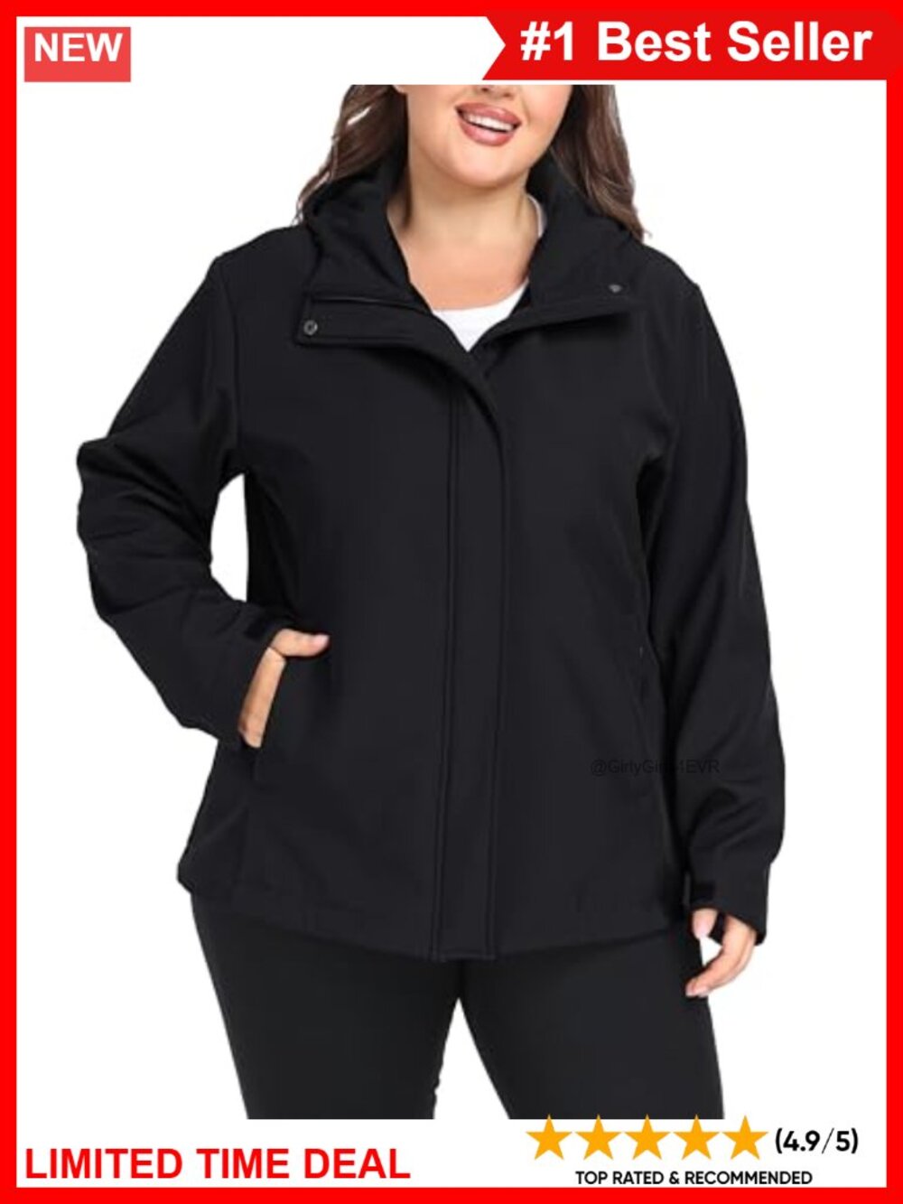Plus Size Softshell Jacket Hooded Fleece Lined Windbreaker